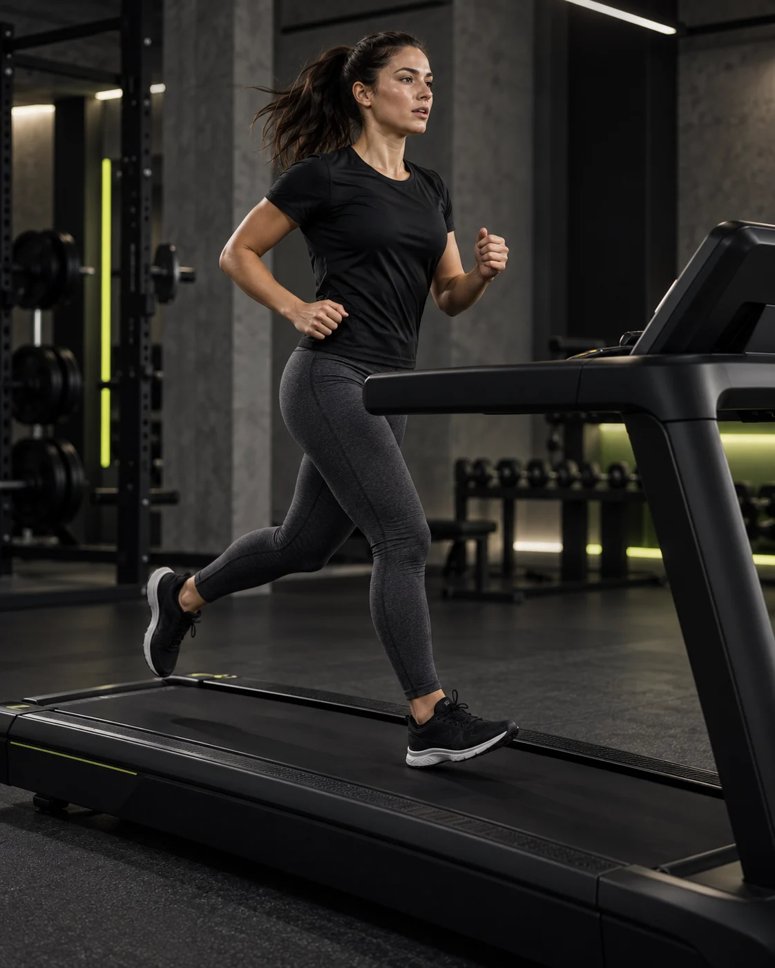 Woman training on treadmill