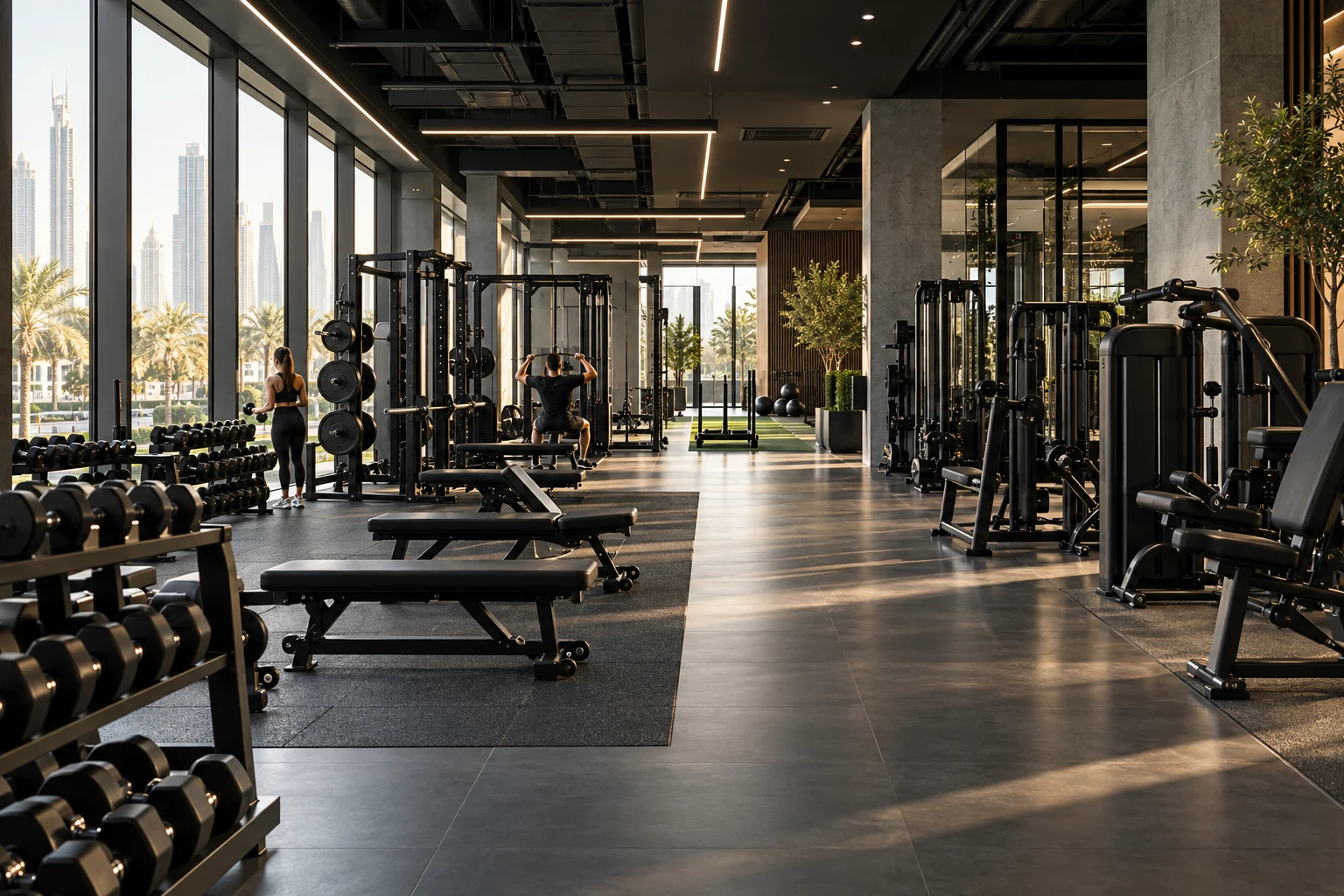 Spacious fitness club with natural light